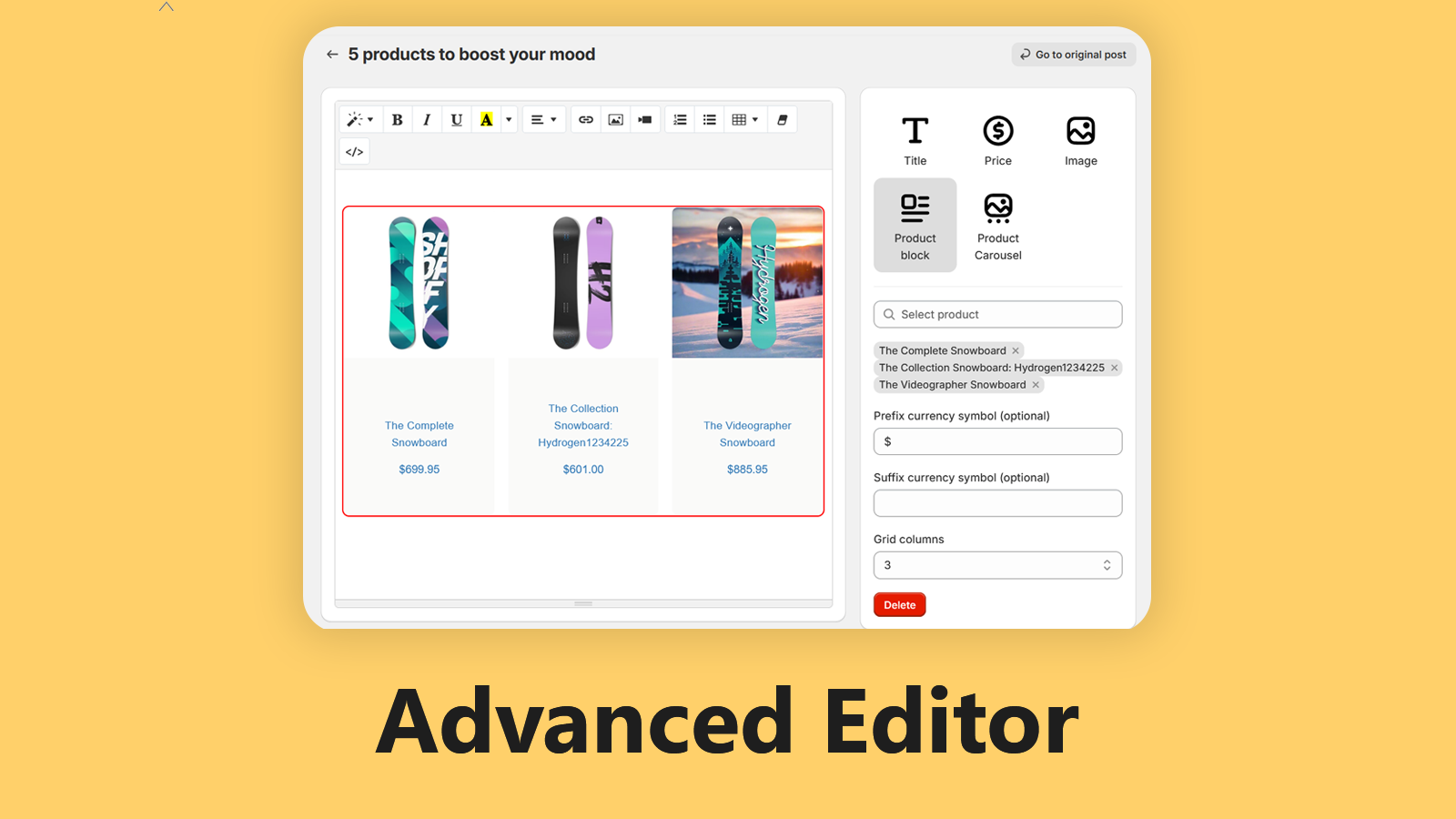 Image showcasing custom blog editor on admin panel