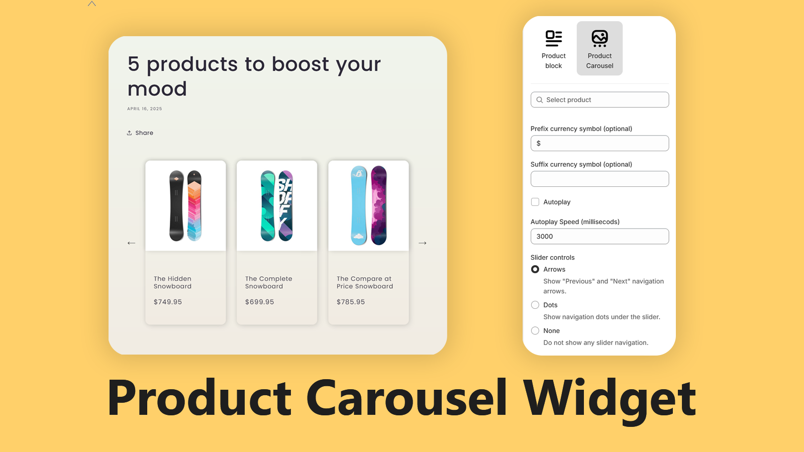 Image showcasing product carousel widget of Products in Blog app