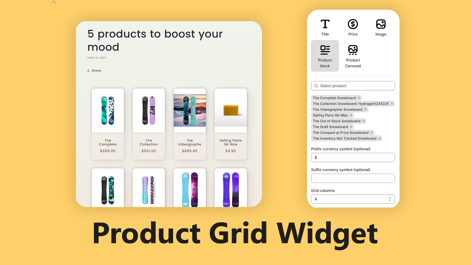 Image showcasing basic product grid widget with automatic sync